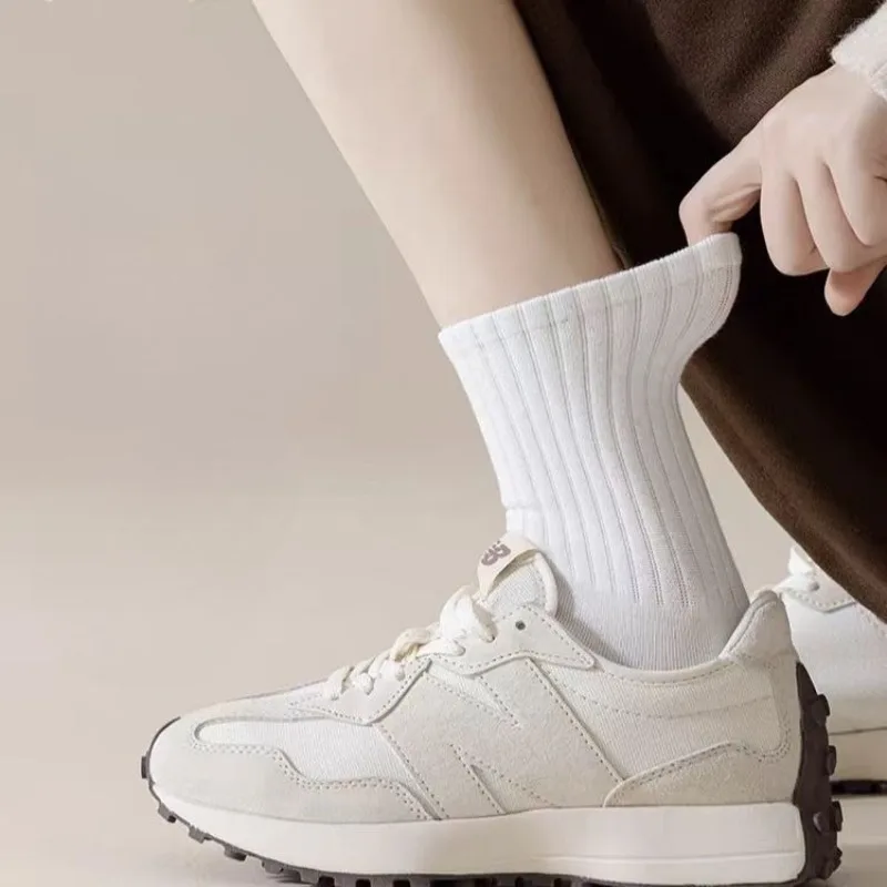 9 Pairs 2026 White Mid-calf Knit Socks Set Casual School Socks for Women Korea Solid Color Cozy Socks Female Wholesale Hosiery