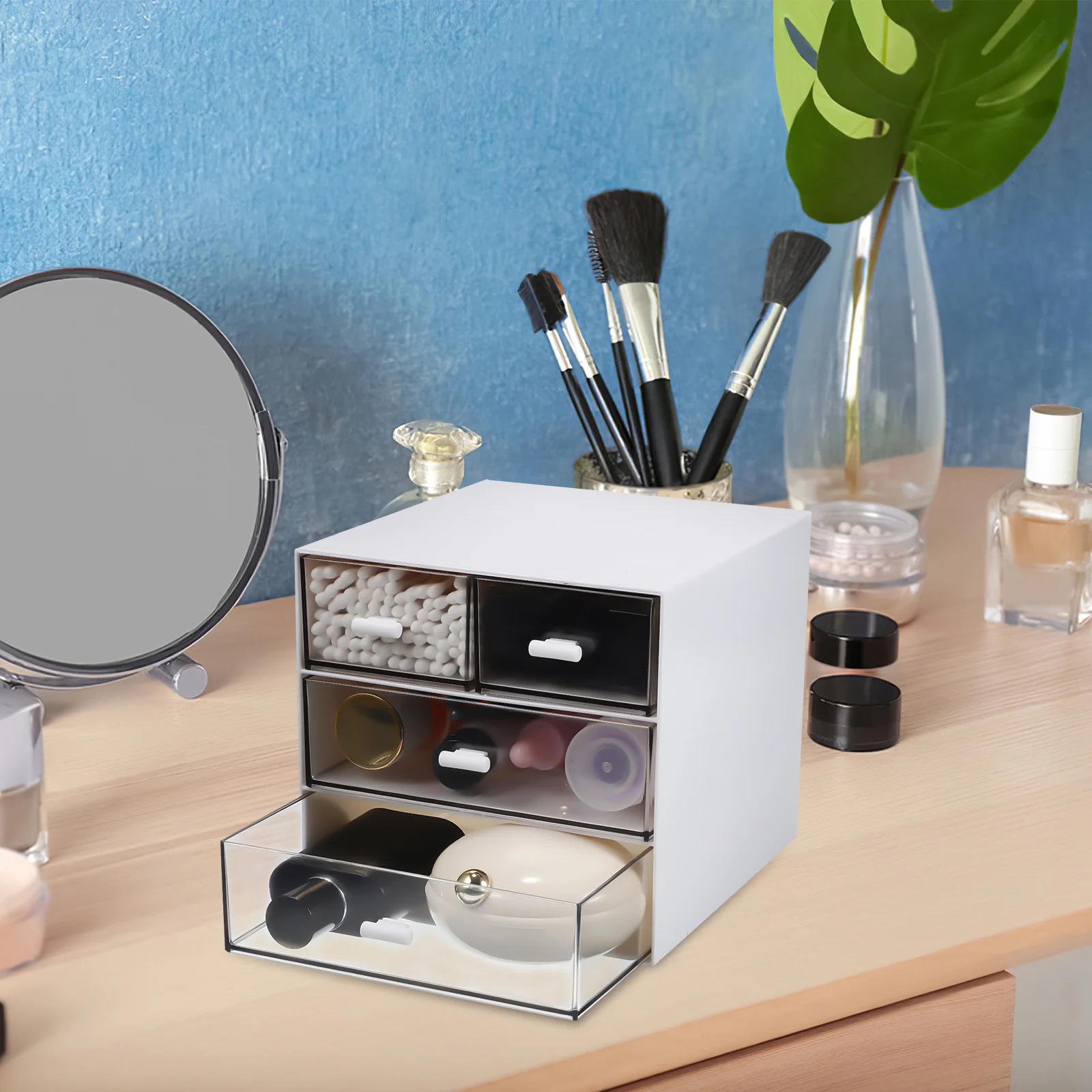 Desktop Drawer Storage Box 3-Layers 4-Drawers Transparent Organizer for Makeup Jewelry Stationery Desktop Drawer Organizer