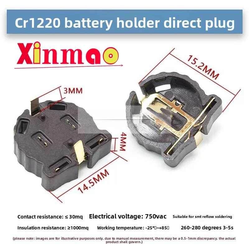10PCS BS-1220-2 Battery Box Button Battery Gold Plated High Temperature Resistant 280 ° C CR1220 Direct Insertion/SMT