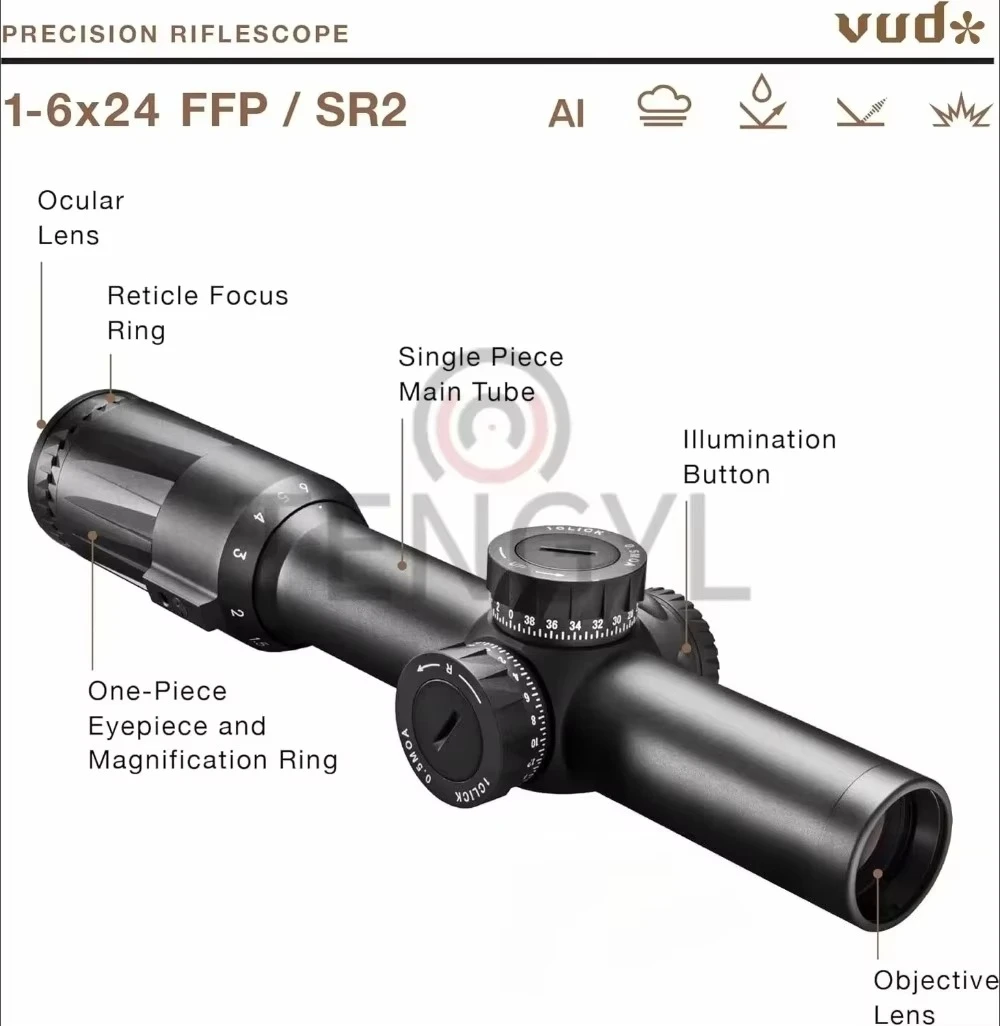 1-6x24 FFP LPVO SR1 VUDU Scope Reticle Scope 30mm Tube Black Original Markings For Hunting 2