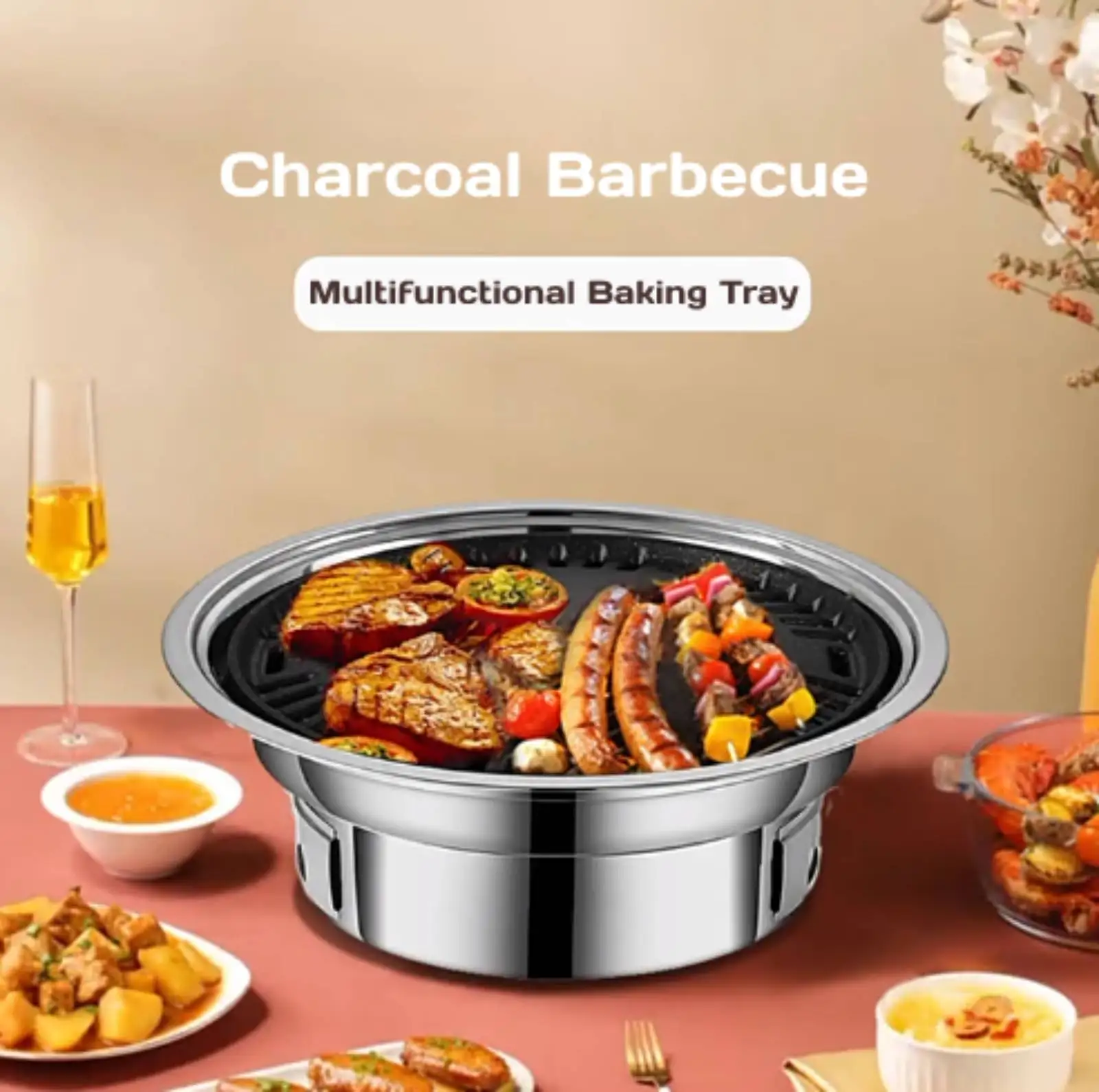 Korean Charcoal Barbecue Grill Household Smokeless Stove Non-stick for Home Outdoor Garden Barbecue Stove Roasting Meat Tools