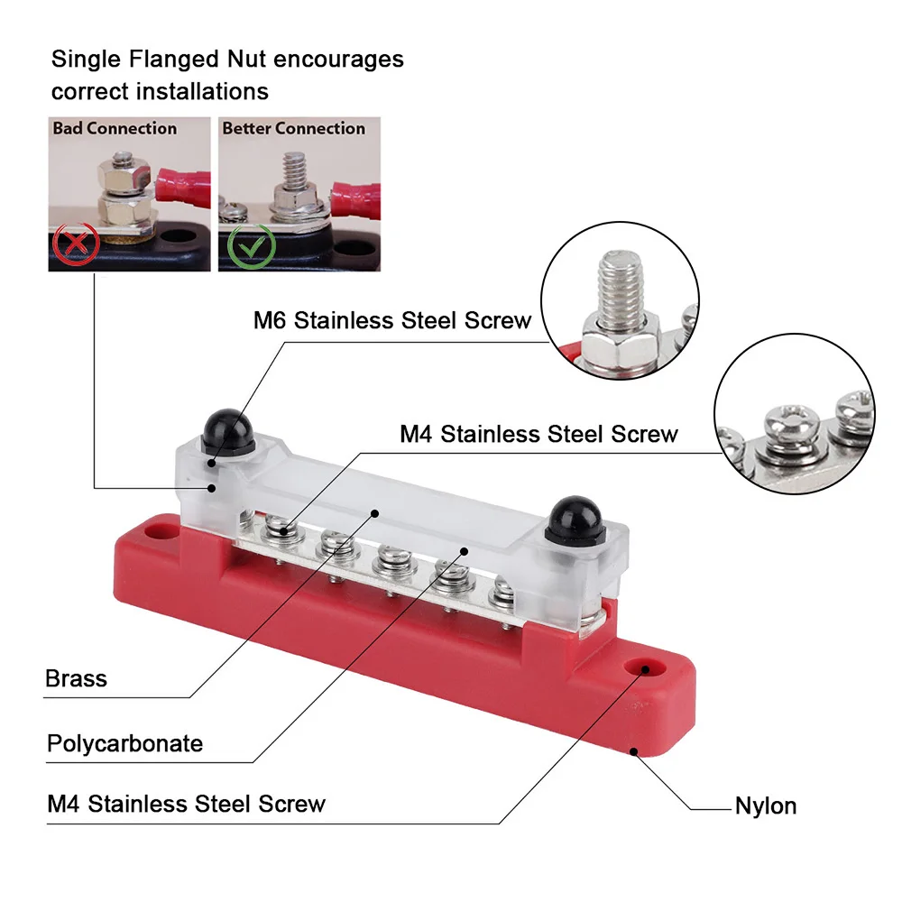 Automotive fuse Terminal Bus Bar 12v 5/6 Point 1/4 Inch M6 Stud 150A  Electrical Power Distribution  Bus Bar for Truck Boat RV