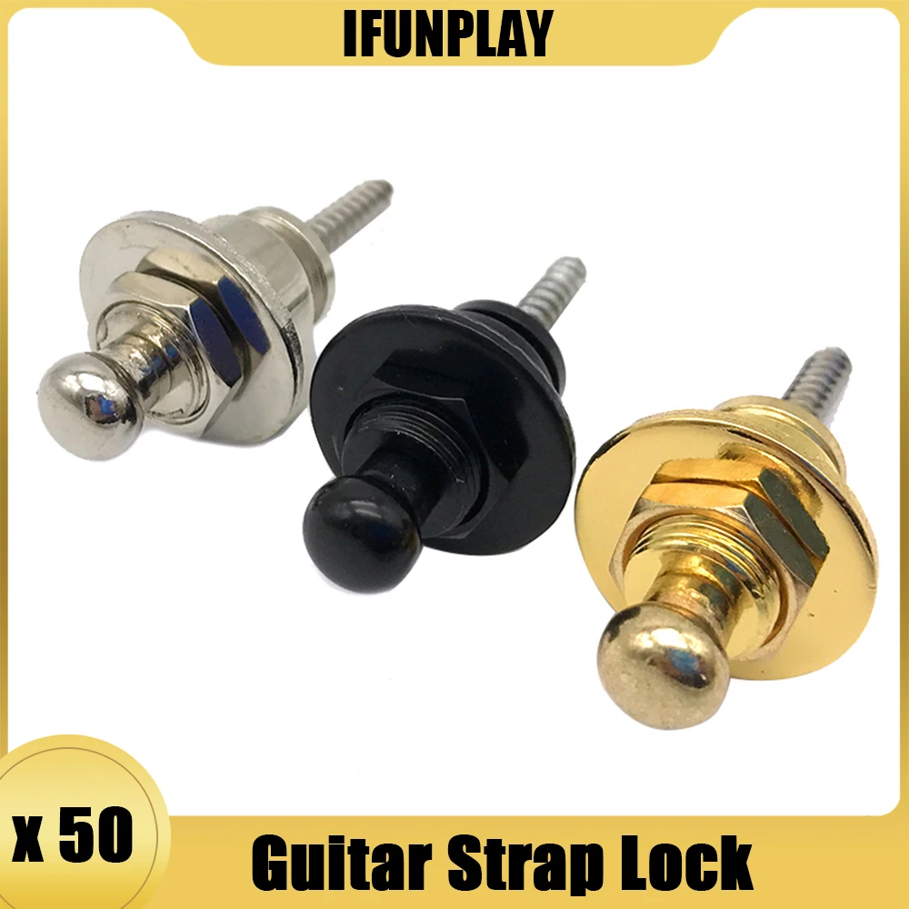 50 Uds. De bloqueo de correa de Guitarra de Metal, botón Endpin para bajo eléctrico acústico, accesorios de Guitarra, negro, dorado y cromado