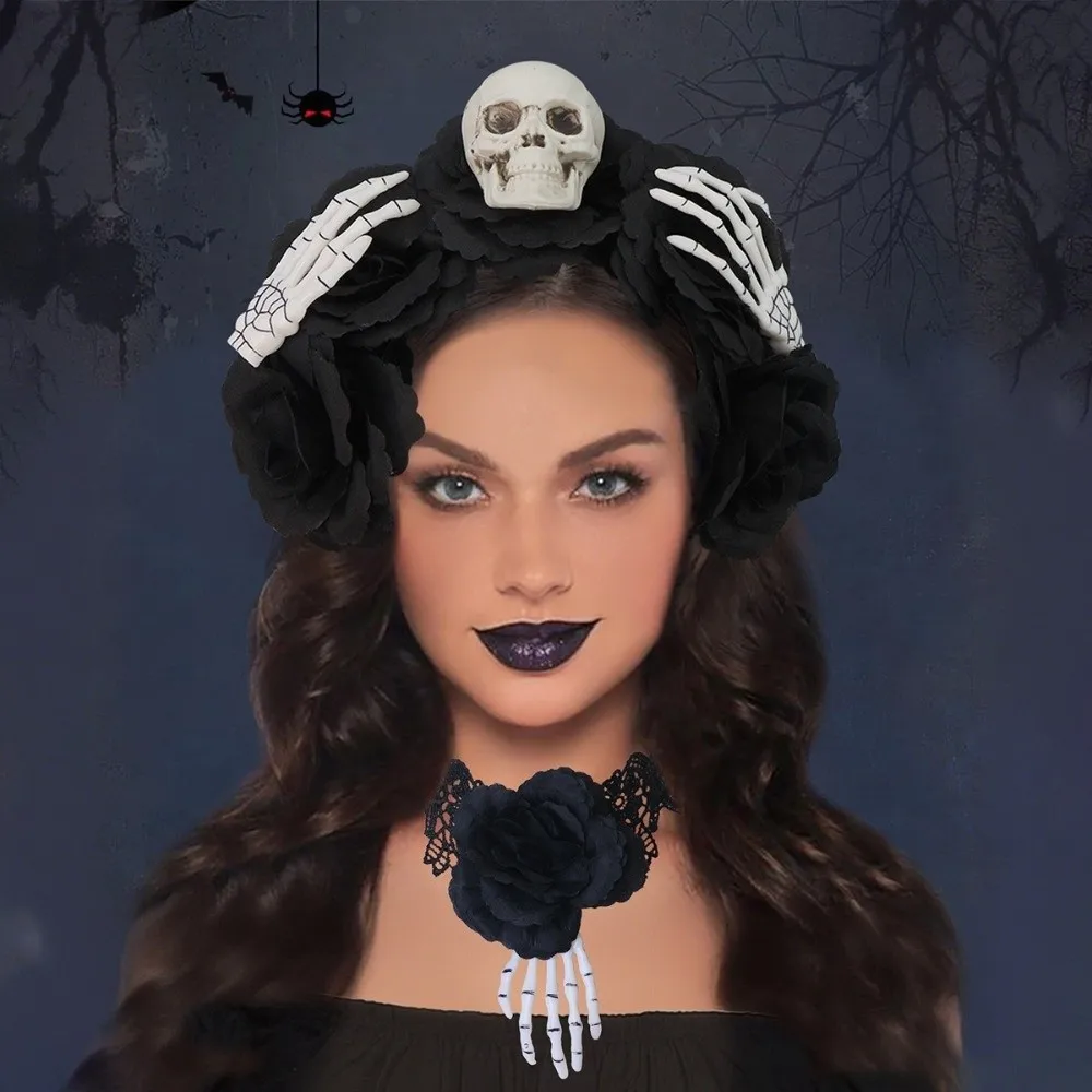 

Exaggerated Skull Head Headband Simulation Flower Halloween Decor Halloween Hair Hoop Funny Colorful Gothic Flower Hairband