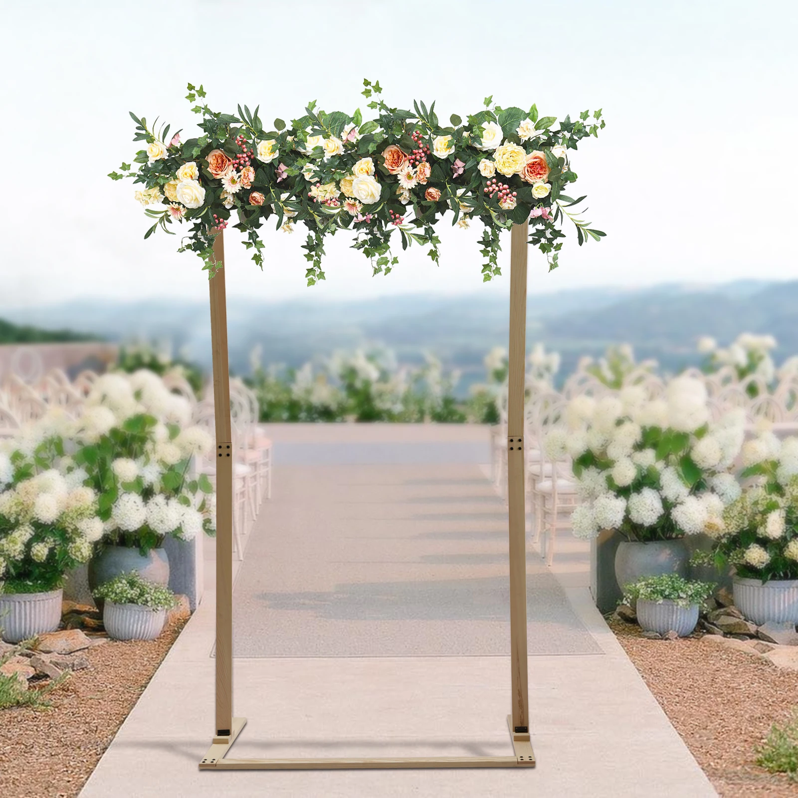 

Wooden Rectangular Wedding Arch 6.99ft Backdrop Stand Frame Indoor Outdoor Party Decoration