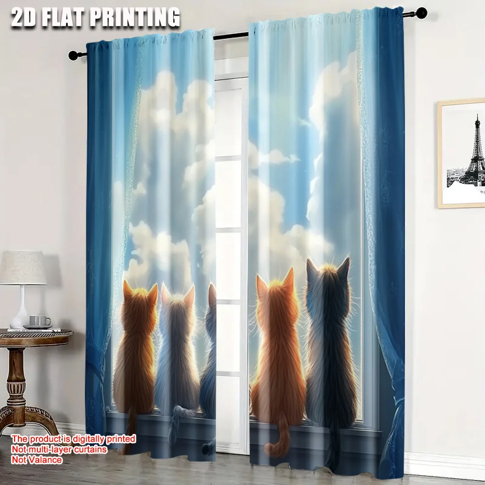 

2pcs, Contemporary Curtains 2D print Contemporary Cat Machine Washable Polyester (without rod) Art Deco Festive Use for Living