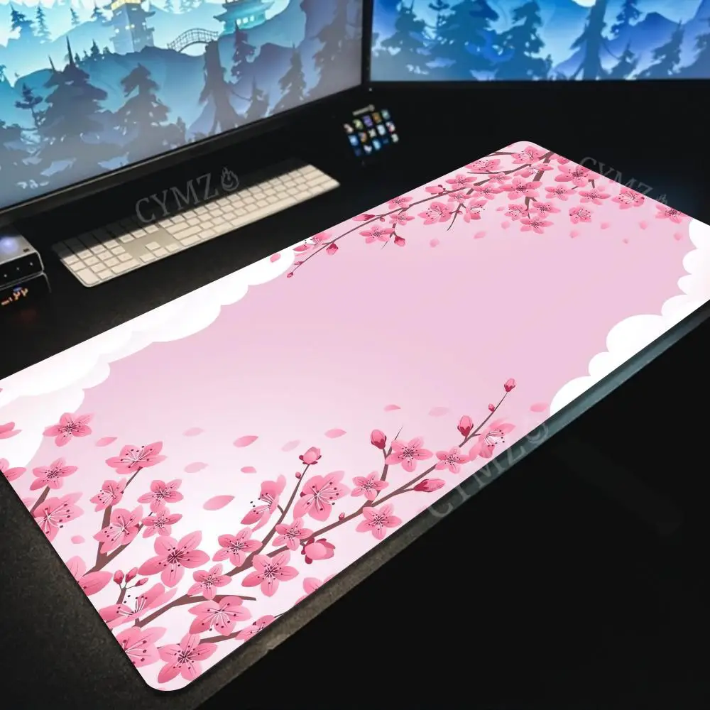 

Большой коврик для мыши в виде розового цветка вишни, настольный коврик, игровой коврик, нескользящие аксессуары для стола с прошитыми краями, коврики для стола, милый ковер, коврик