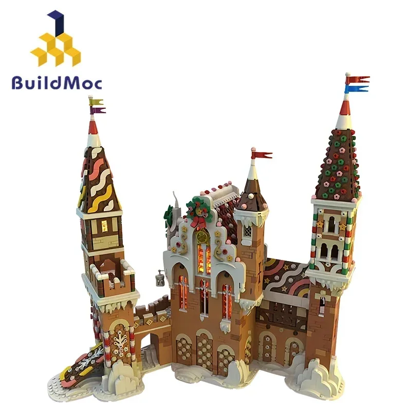 MOC-Ensemble de blocs de construction de château en pain d'épice pour enfants, architecture de neige, maison, cabane, briques, jouets de jeu, cadeaux d'anniversaire et de Noël, hiver