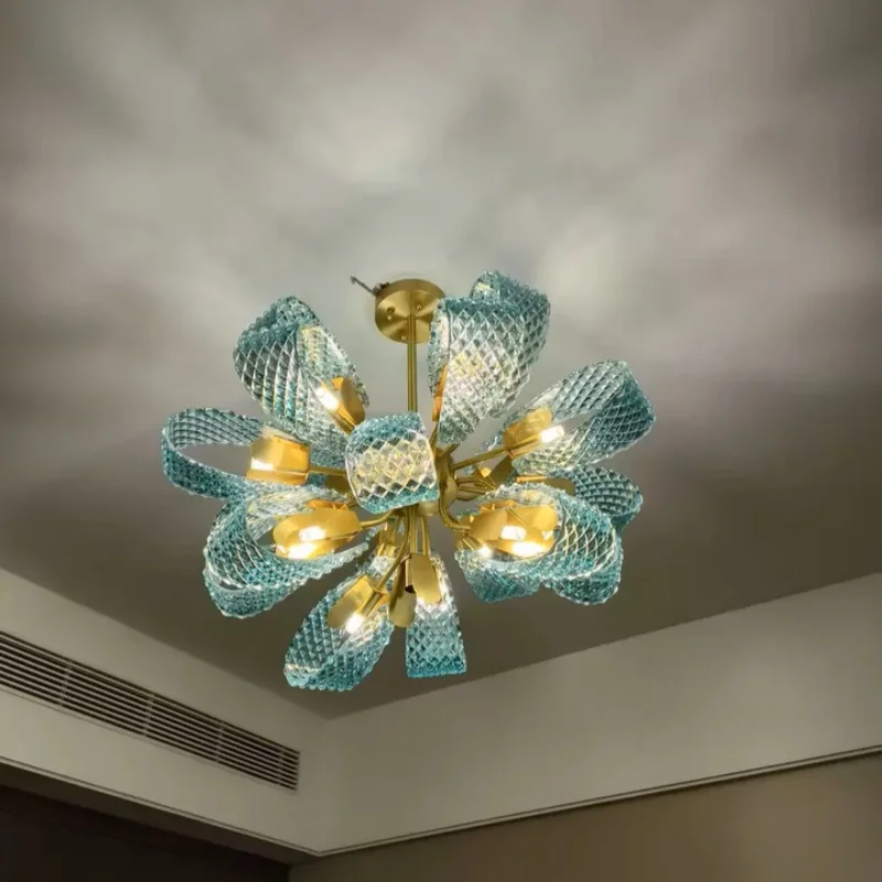 Modern Blue Glass Led Pendant Lamps Designer Hanging Lamps for Hallway Bar Bedroom Chandelier Suspension Luminaire Lighting