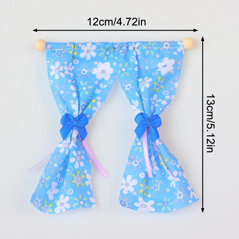 Cortinas florales dulces para casa de muñecas, modelo de muebles de simulación, decoración, casa de muñecas, accesorios de decoración de escena viva, 1/12