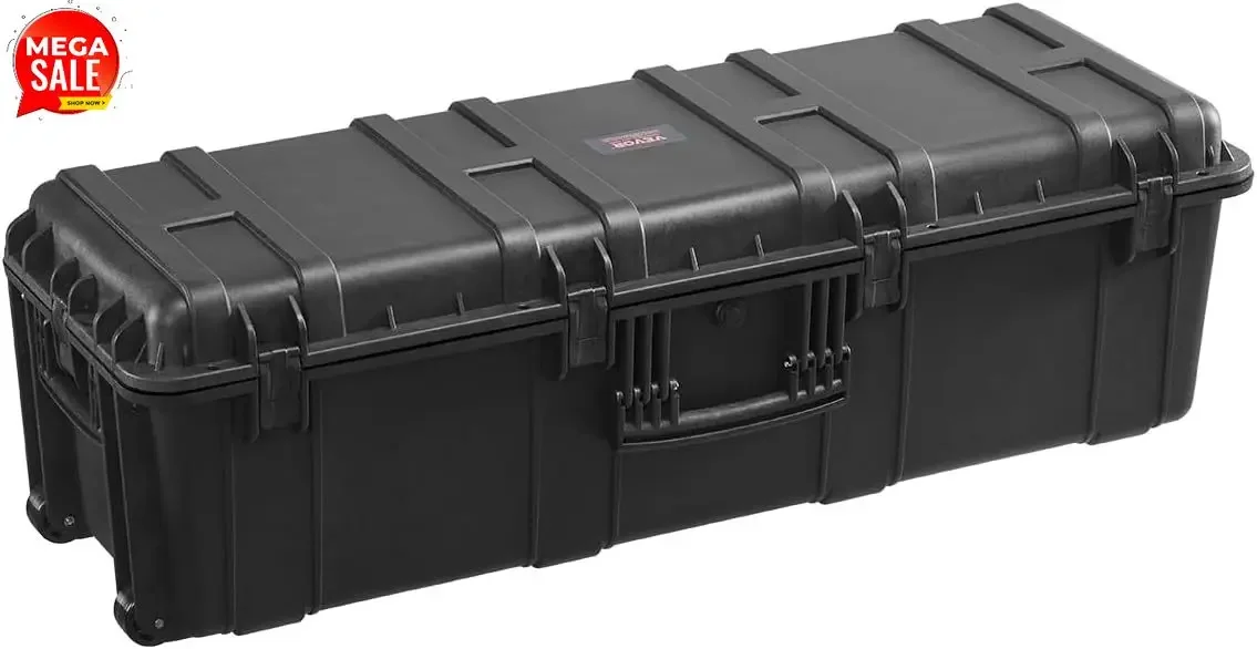 Weatherproof Hard Case, Heavy Duty Protective Dry Box Case with Pre-Cut Foam Retractable Pull Handles for Travel, Hunt, Military