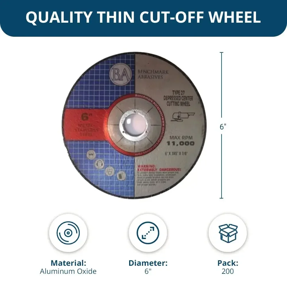 Abrasives 6" Aluminum Oxide Depressed Center Thin Cut Off Wheel .045" Thick 7/8"Arbor, Metal Cutting Grinding Wheel, Angle Grind