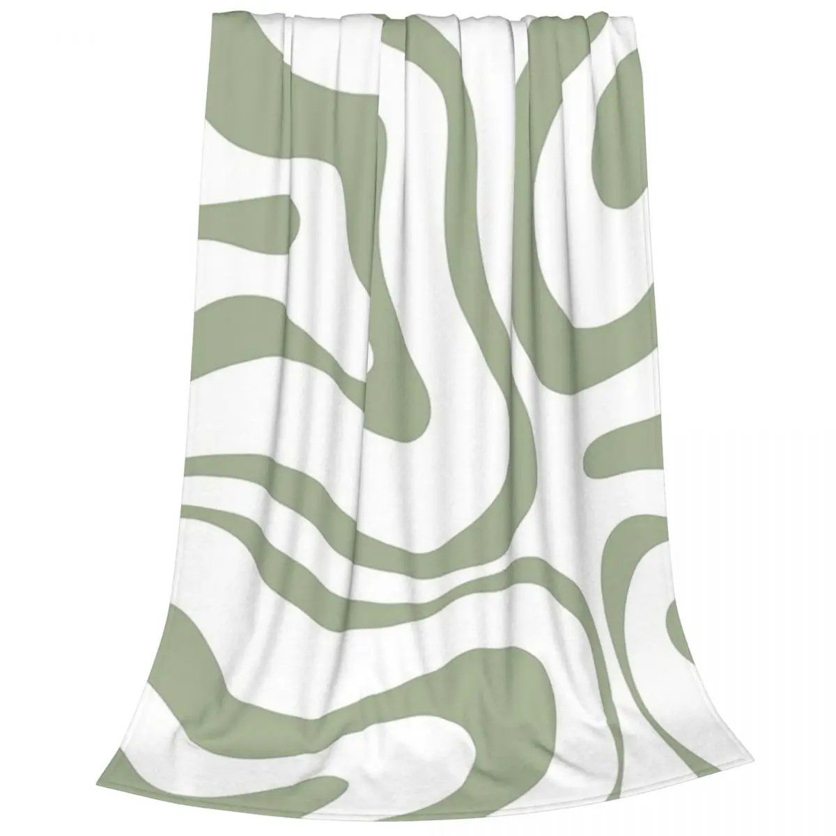 Liquid Swirl Abstract Pattern In White And Sage Green Blanket Flannel Sofa Throw Blankets For Home Office Throws Bedspread Quilt