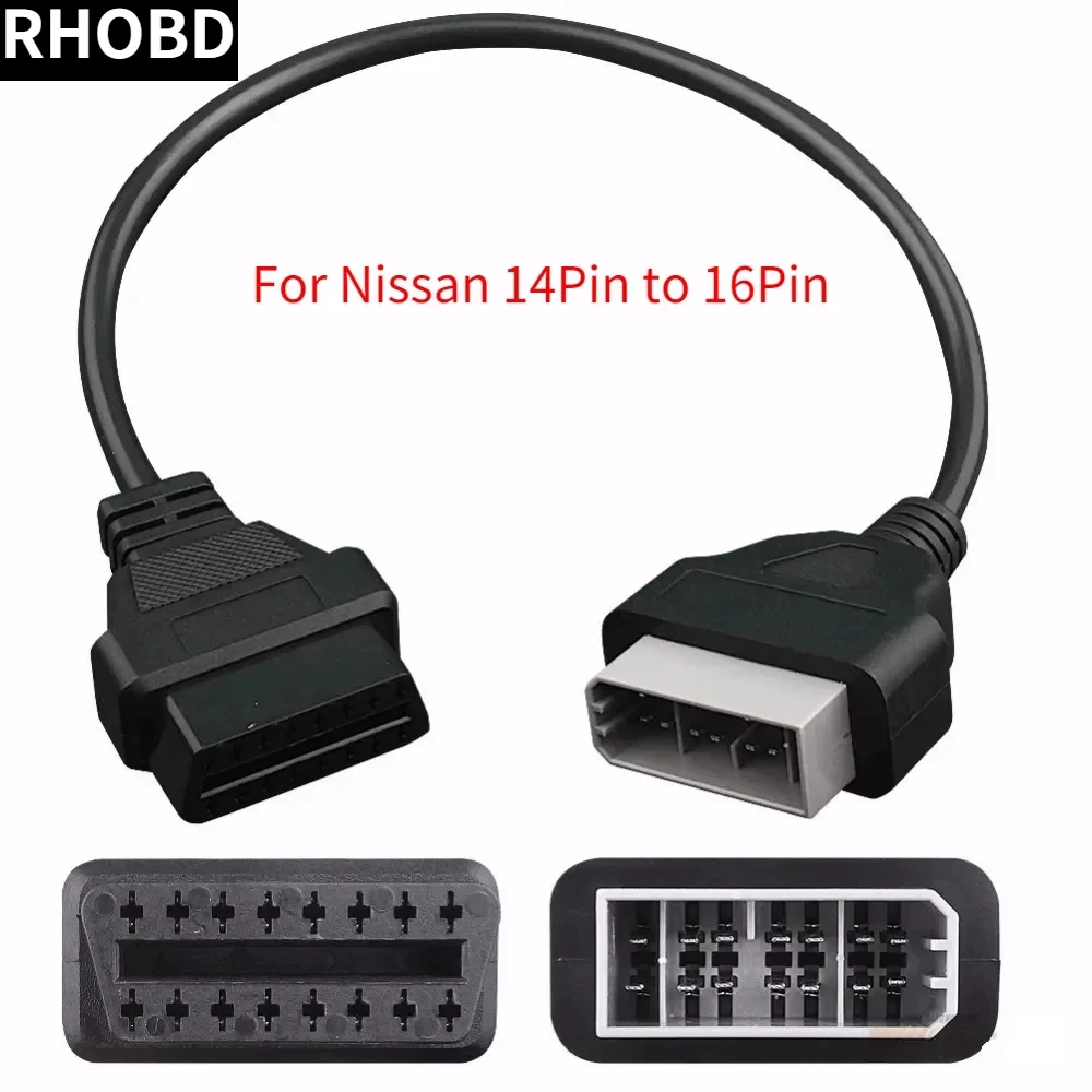 NEW For Nissan 14 Pin To OBD2 16 Pin Cable Car Diagnostic Connector for Nissan 14Pin To 16Pin OBD OBDII Adapter Connector Tool