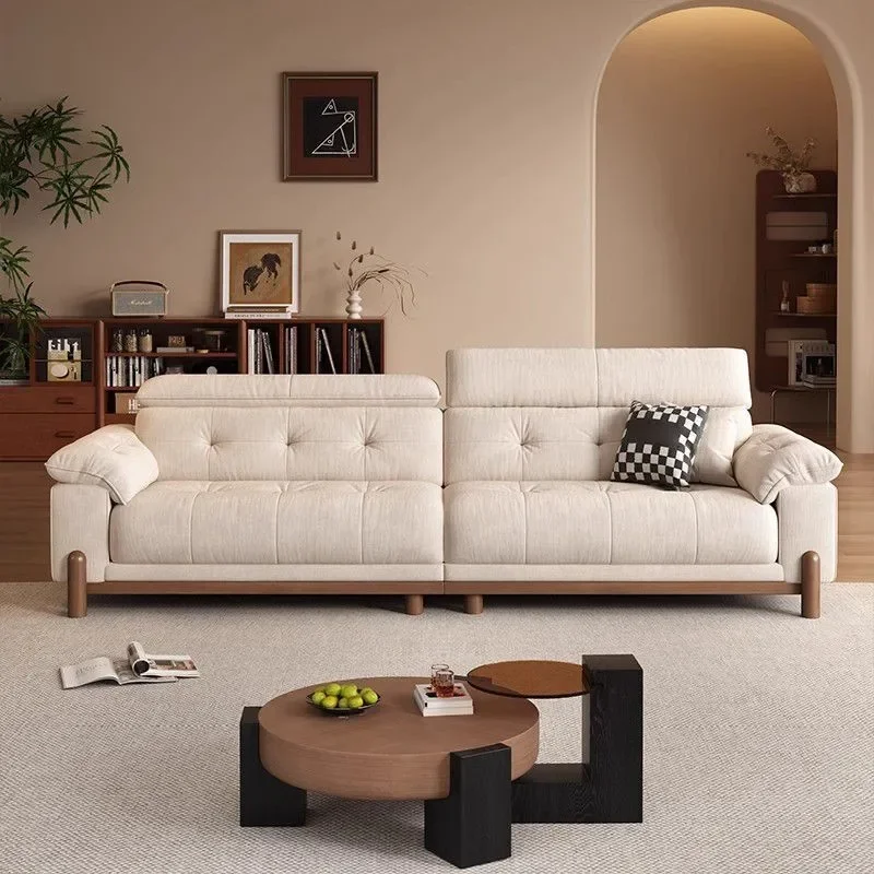 Cream antique solid wood cloud fabric sofa living room small apartment