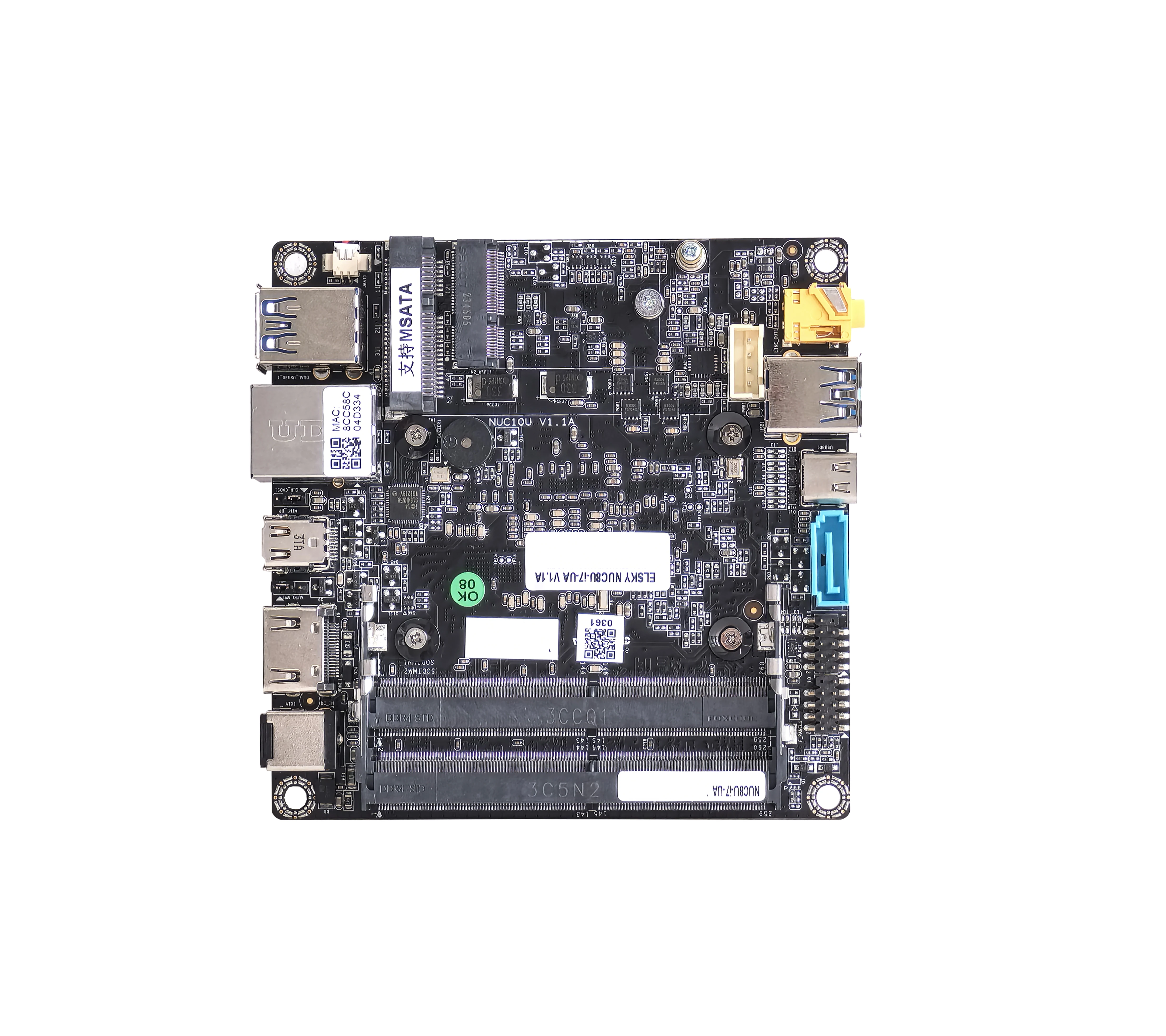 

2025 NUC10U 100*100mm Motherboard with 10th Gen i3i5i7 CPU DDR4 RAM MSATA 4K Mini-DP Type -C Smallest Computer Board