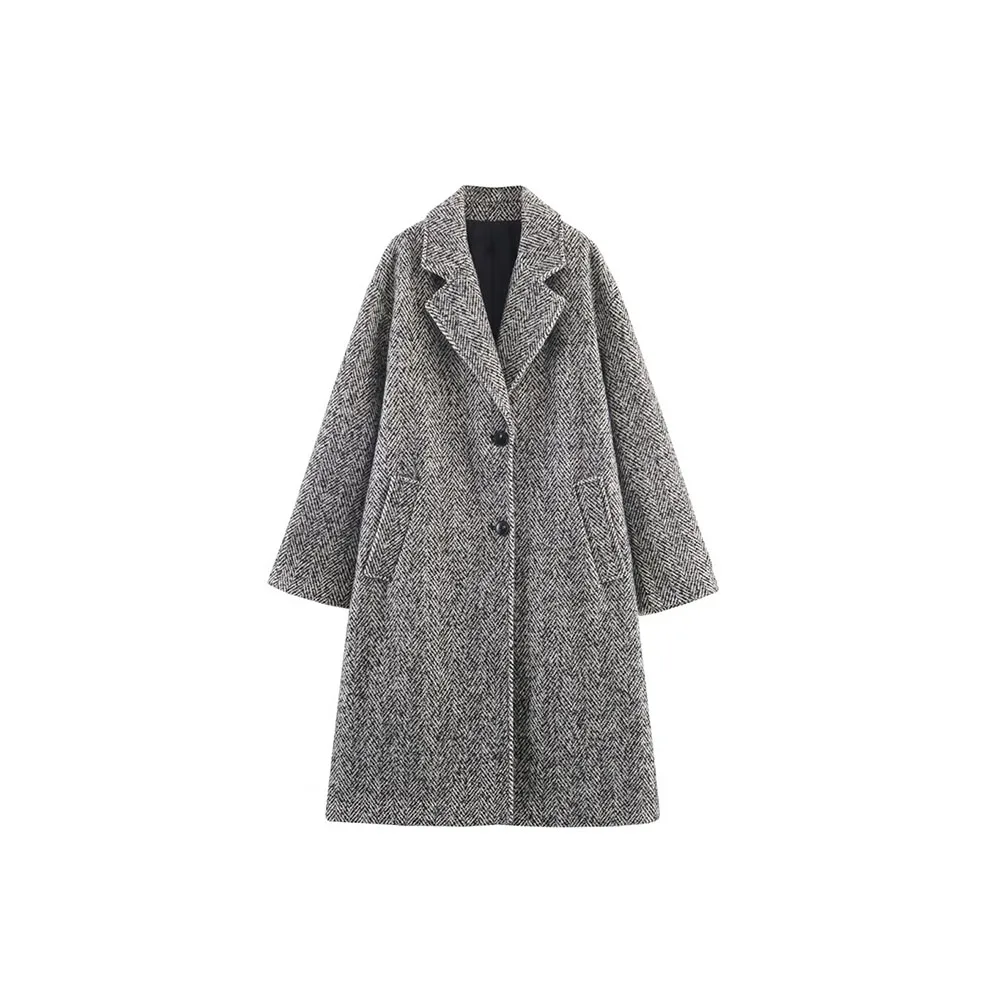 

Осенняя новая женская одежда, модное и универсальное диагональное пальто во французском стиле с узором «елочка»