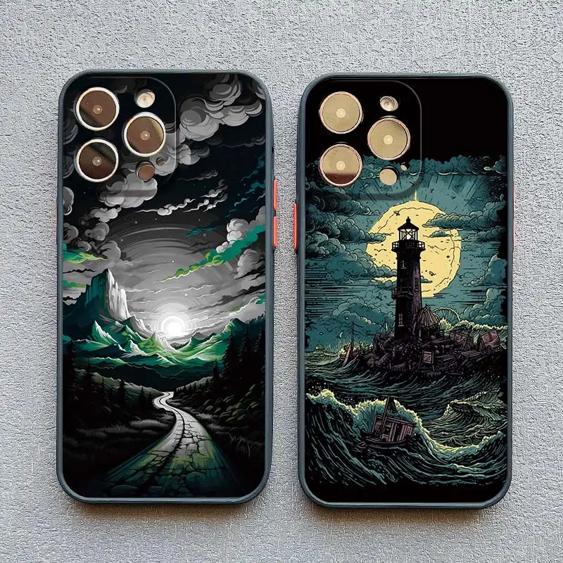 Sunset Sea View Phone Case For iPhone 11 15 13 14 12 Pro Max XS X XR Mini 7 8 Plus Magnificent Mountain River Shockproof Covers