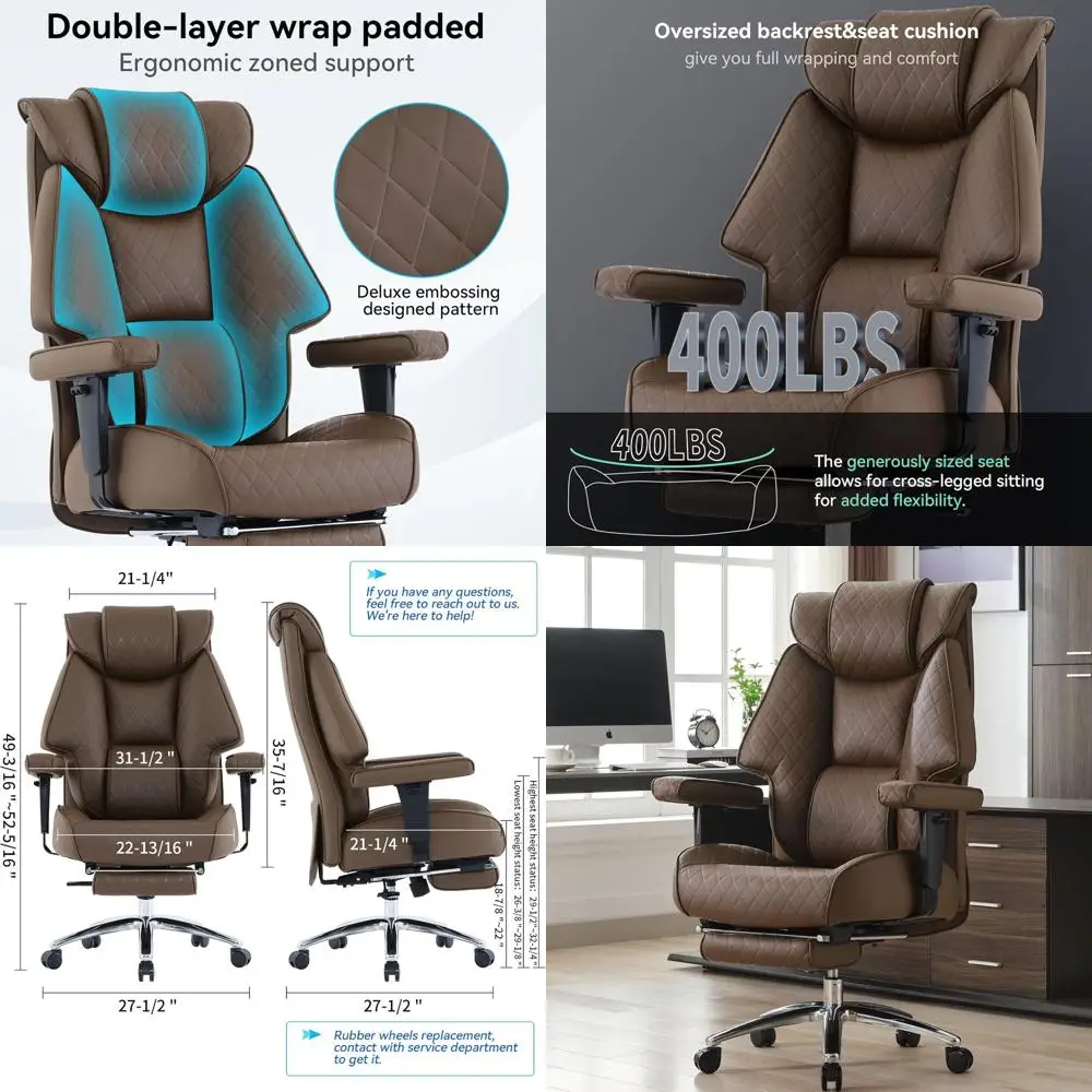 

Большое и высокое офисное кресло с подставкой для ног, офисное кресло руководителя из искусственной кожи с высокой спинкой, выдерживающее нагрузку до 400 фунтов, эргономичное компьютерное кресло с поясничной поддержкой