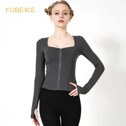 FUBEIKE Long Sleeve Yoga Sports Jacket Women With Chest Pad Exercise Quick-Drying High Elastic Zipper Workout Clothes Woman