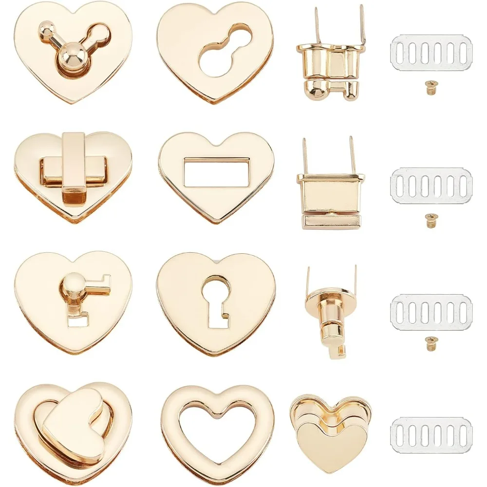 4 Styles Purse Twist Lock Clasp, Heart Bag Turn Lock Fasteners Handbag Closure Metal Clip Buckles Alloy Clutches Latches