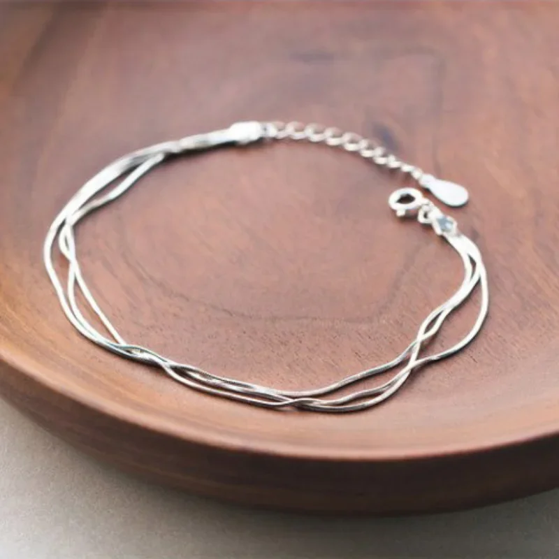 Simple Layer Bracelets for Women Korean Fashion Silver 925 Jewelry Hot Fashion 925 Sterling Silver Bracelet for Women