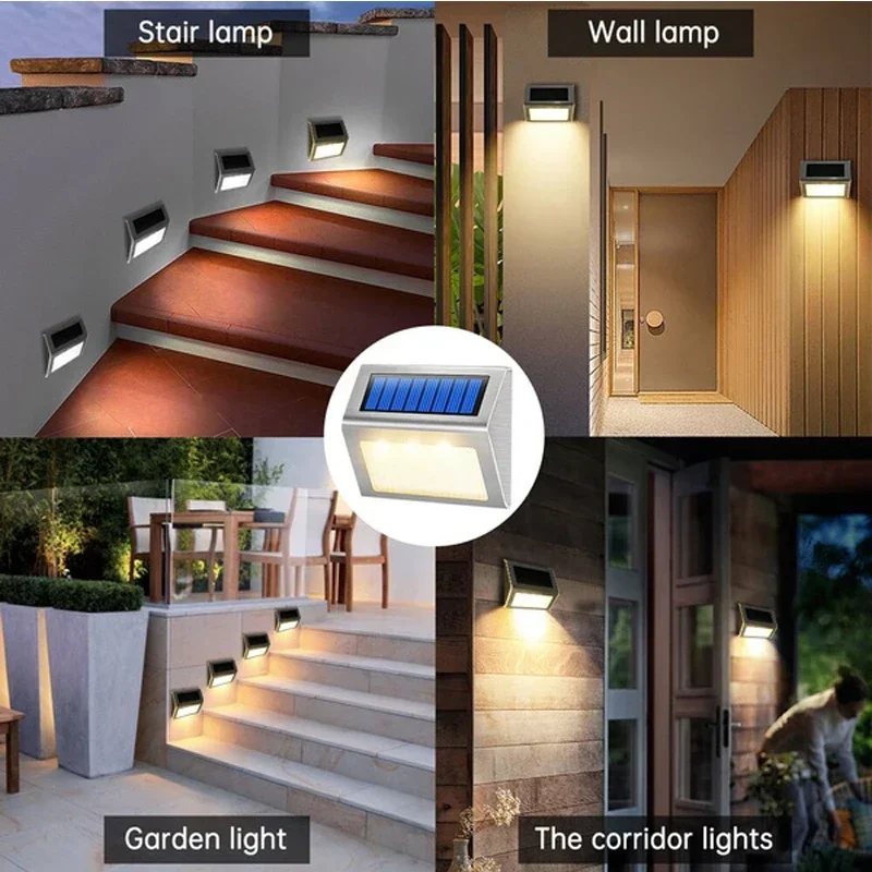 1/4/6/10szt 6LED Solar Stair Light Outdoor Stainless Steel Waterproof Yard Garden Deck Light Street Wall Lamp Fence Decoration