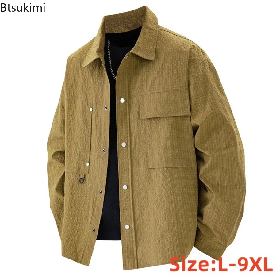 

2025 Men's Lapel Plus Size Shirt Spring Autumn Long Sleeved Loose Casual Fashion Shirt Jacket Oversized Size L-9XL Jacket Coat