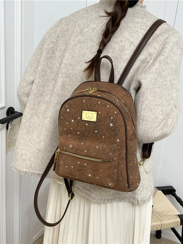 

Retro Versatile Diamond Embedded Student Backpack Women's Casual Style Fall 2025 New Double Shoulder Bag for Daily Use