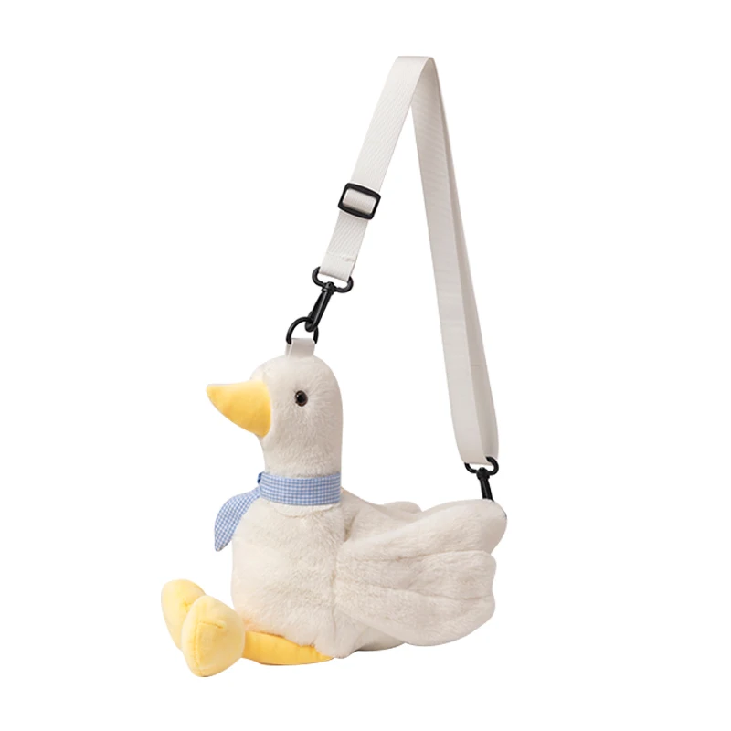 White Goose Cartoon Animal Single Shoulder Bag Adjustable Coin Wallet Shopping Plushie Friend Gift