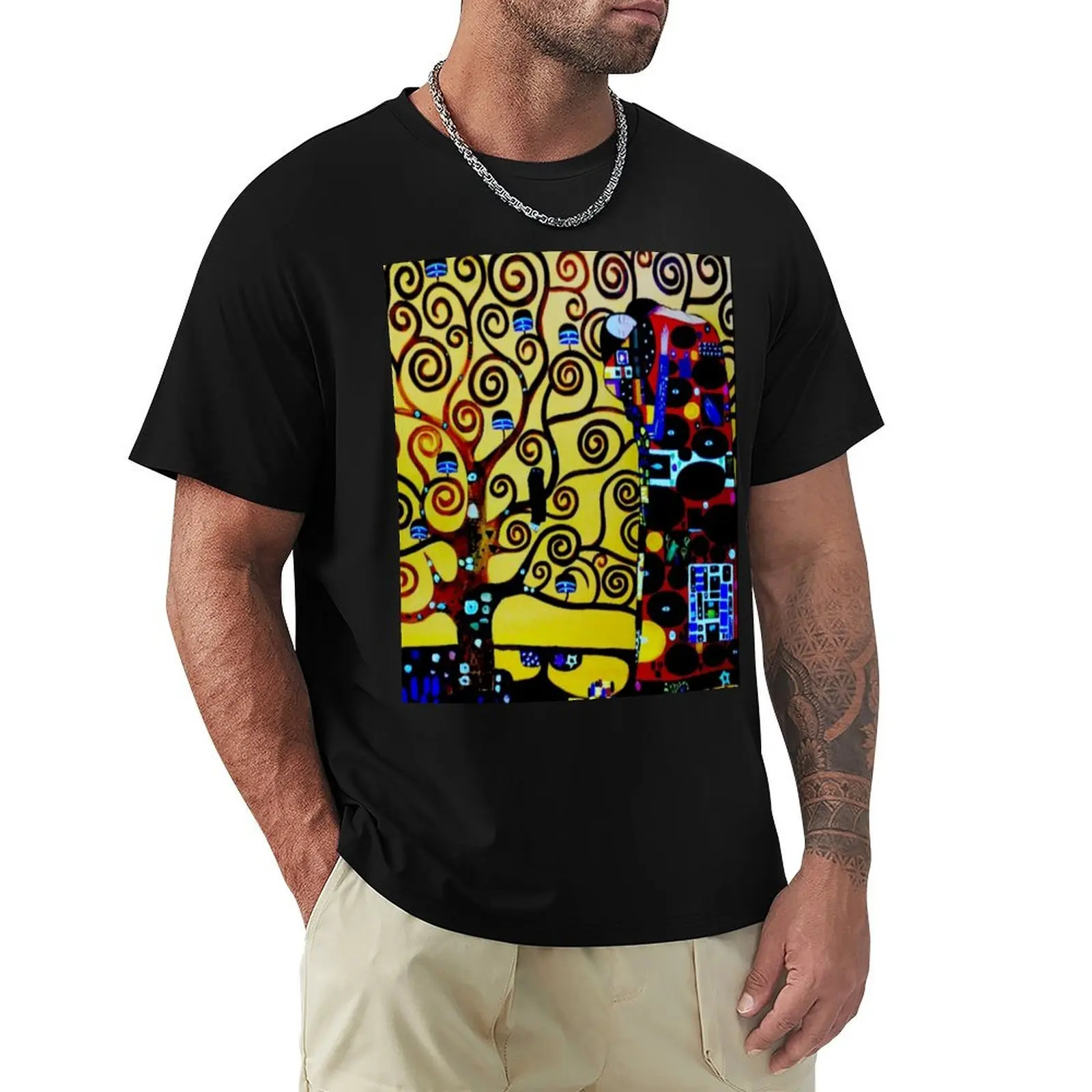 

Gustav Klimt The Tree of Life Fine Art Reproduction T-Shirt summer top for a boy blanks blue lock Men's t-shirts