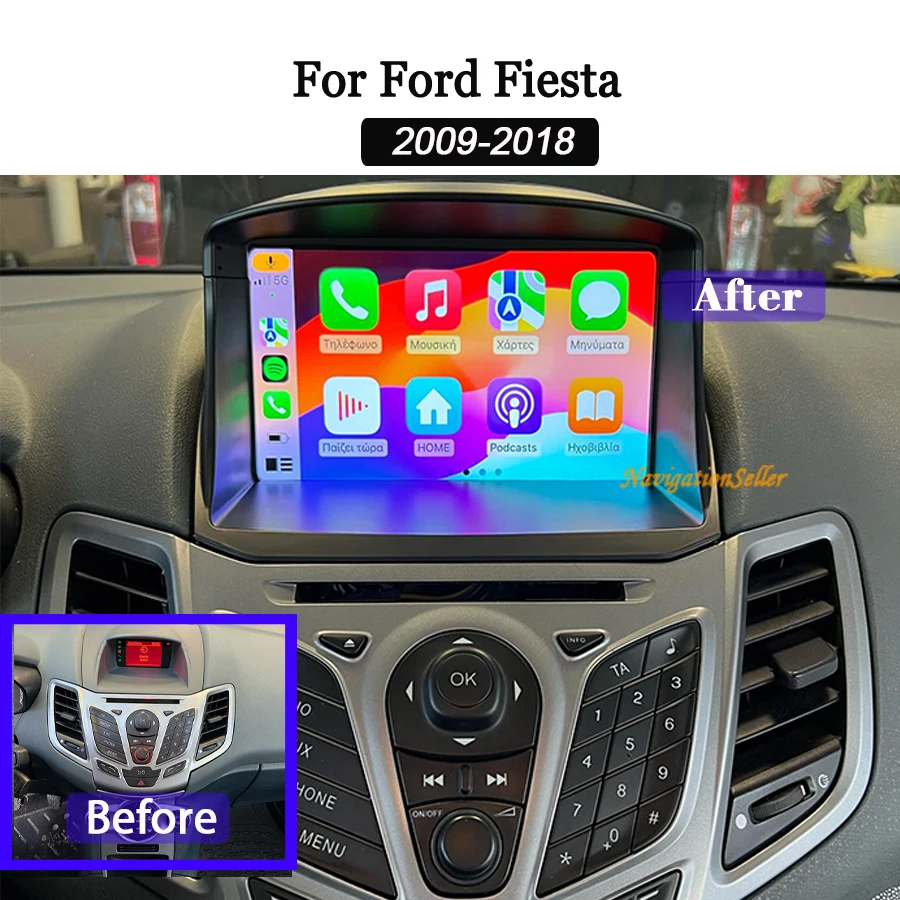 

VIGOHI Autoradio Gps For Ford Fiesta MK6 2009-2018 Radio Wireless Apple CarPlay Navigation Multimedia Bluetooth Hand Free Stereo