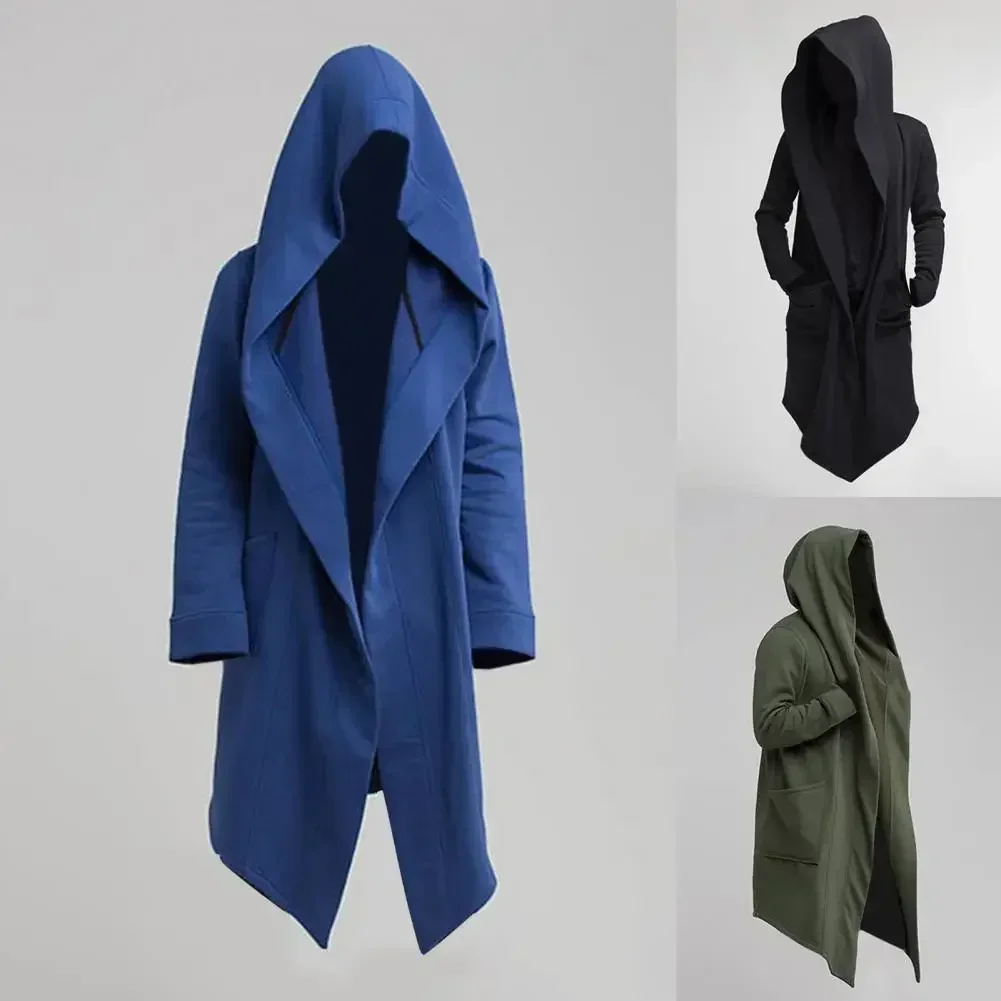 Men's Thick Warm Fleece Trench Coat Autumn Winter Solid Casual Loose Hooded Long Jacket Leisure Style Male Cardigan
