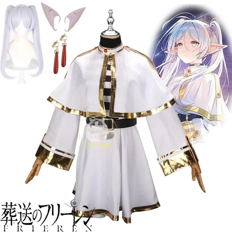 Anime Frieren At The Funeral Cosplay Frieren Cosplay Costume Uniform Halloween Christmas Fancy Witch White Elf-ear Women Costume