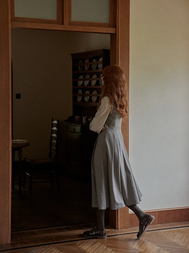 C.PAIA لطيف موكا ريترو وهمية قطعتين الدكتور عالية الخصر ألف خط تنورة طويلة Sve فقاعة Sve البوليستر دنة المرأة الدكتور