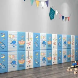 Pegatina de pared 3D para habitación de niños, papel tapiz de dibujos animados para guardería, valla de pared, falda, papel tapiz autoadhesivo de espuma anticolisión