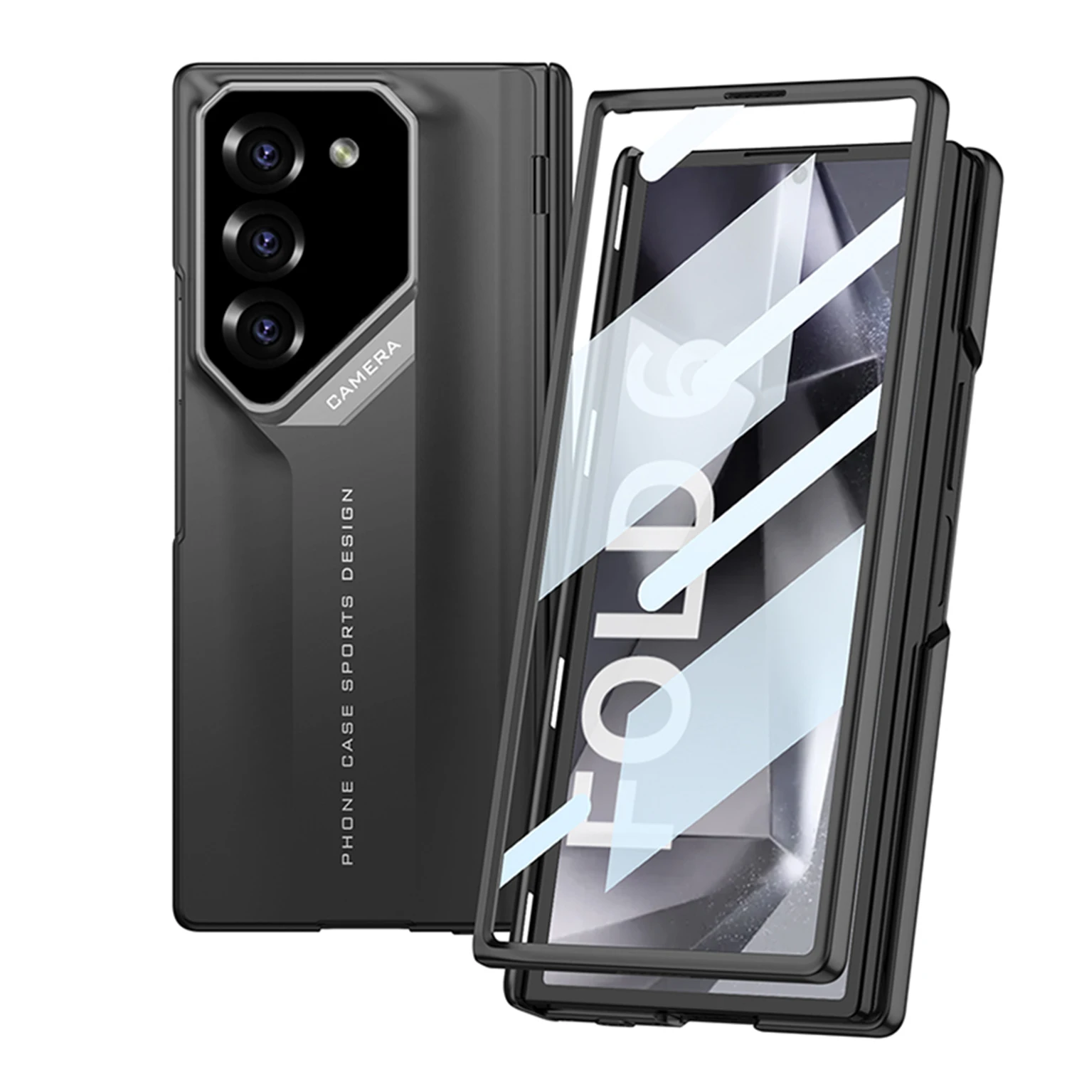 For Samsung Galaxy Z Fold 6 Case Skin Friendly Matte Magnetic Folding Hinge with Tempered Film Shockproof Hard Cover Accessories