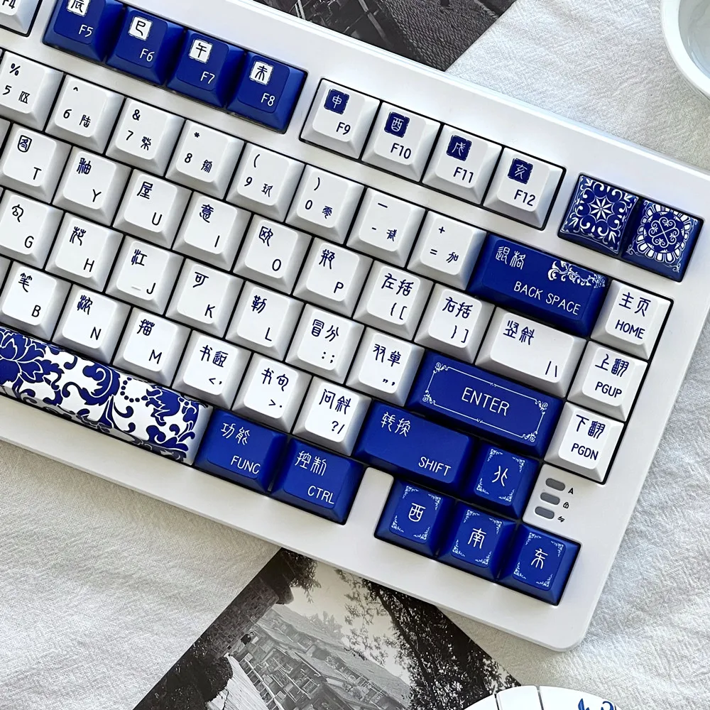 Imagem -05 - Original Design Pbt Keycap Azul e Branco Porcelana Cereja Perfil Dye Sub para Gh60 Gk61 64 68 75 84 Teclado Mecânico