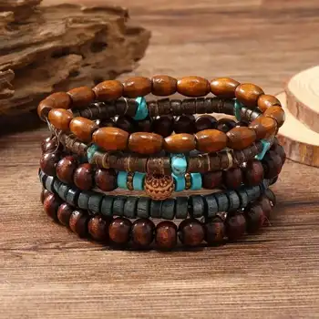 5 pièces/ensemble pierre naturelle, Bracelet de perles de bois, Bracelet à breloques de Style chinois pour hommes