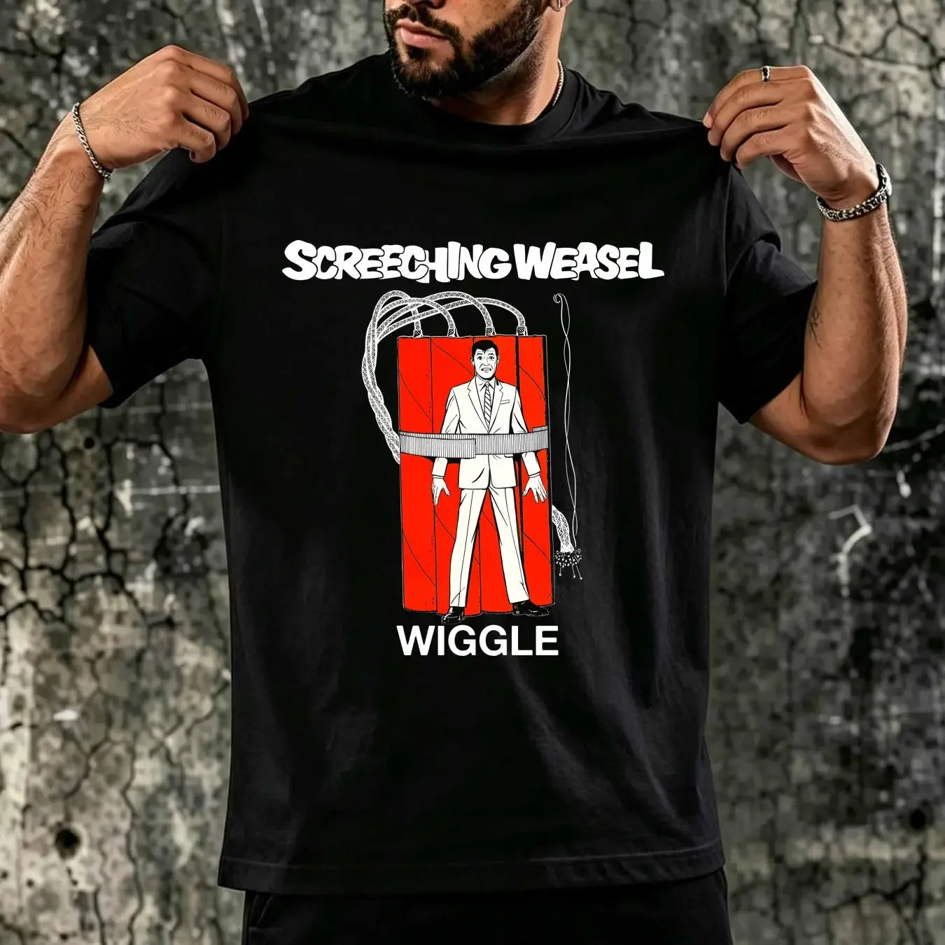 washed T Shirt Screeching Weasel Wiggle For Fan Yellow S 2345XL  vintage Washed Comfortable homme streetwear Slightly