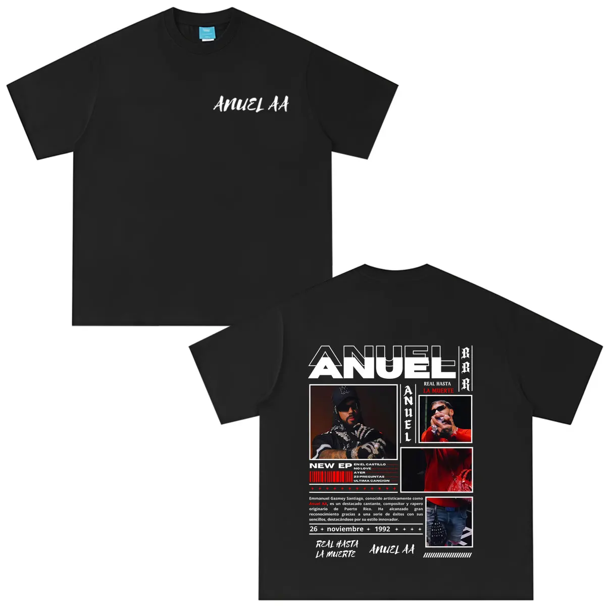 Anuel AA Real Hasta La Muerte Album Tour T-shirt Men Women Fashion Clothing T-shirt Casual Cotton Short Sleeve Hip Hop T Shirts