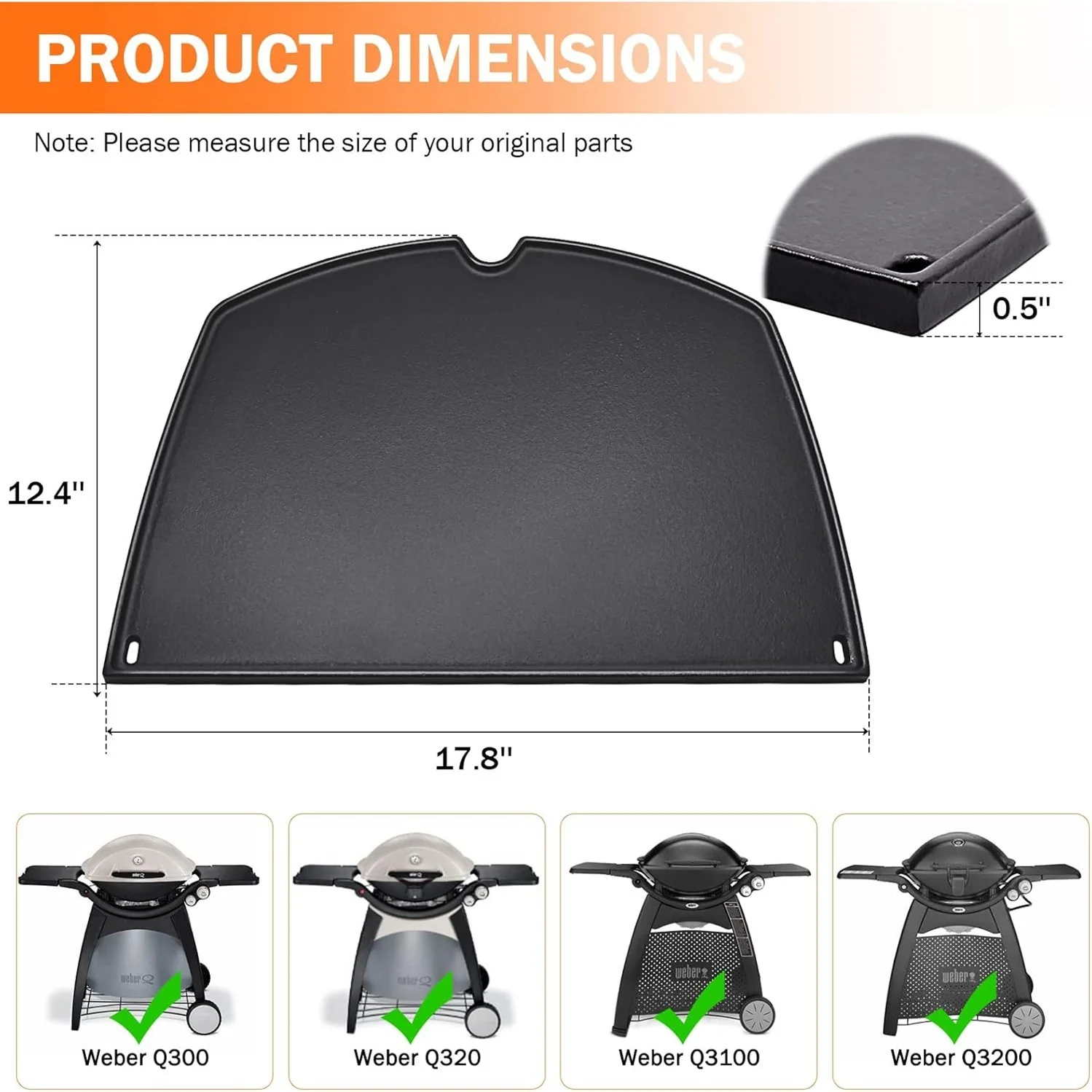 6560 6506 Cast Iron Griddle compatible with Weber Q320 Q3000 Q3100 Q3200 BBQ Grill Plate Porcelain Enamel Grilling Plate