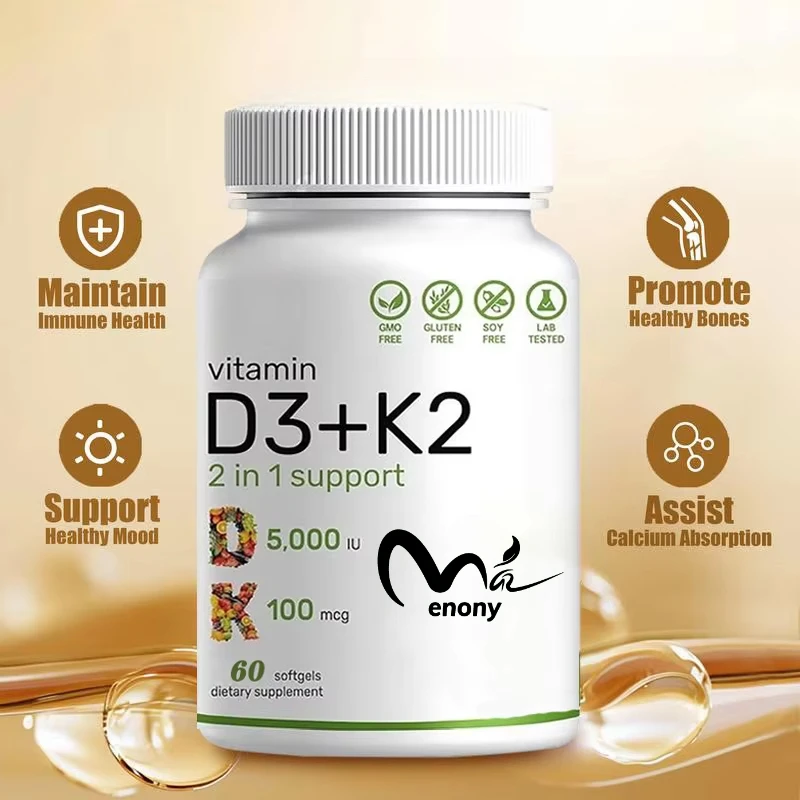 

Витамин D3 10000 IU+K2 MK7 200 микрограмм, девственное кокосовое масло, 60 капсул, двойная сила, способствующее здоровье костей и зубов