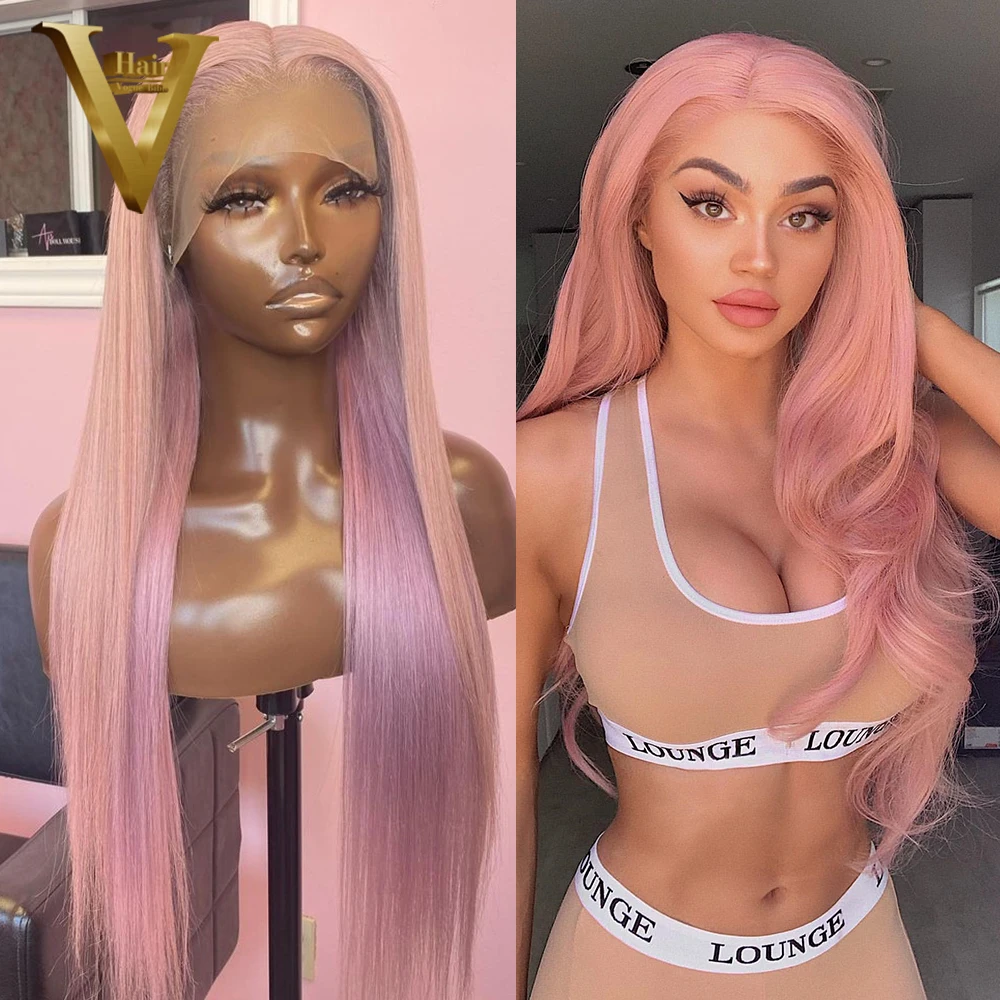 Pretty Pink Colored Straight Wig HD Transparent Lace Front Wig Human Hair Preplucked Glueless 13X4X2 Lace Frontal Wigs For Women