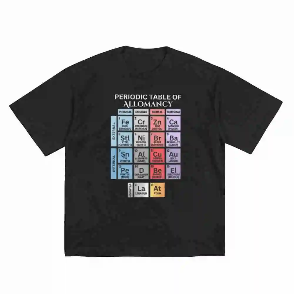 Periodic Table Of Allomancy Elements Parody Mistborn Cosmere External And Internal Metals Short Sleeve Tee 100% Cotton T-Shirt