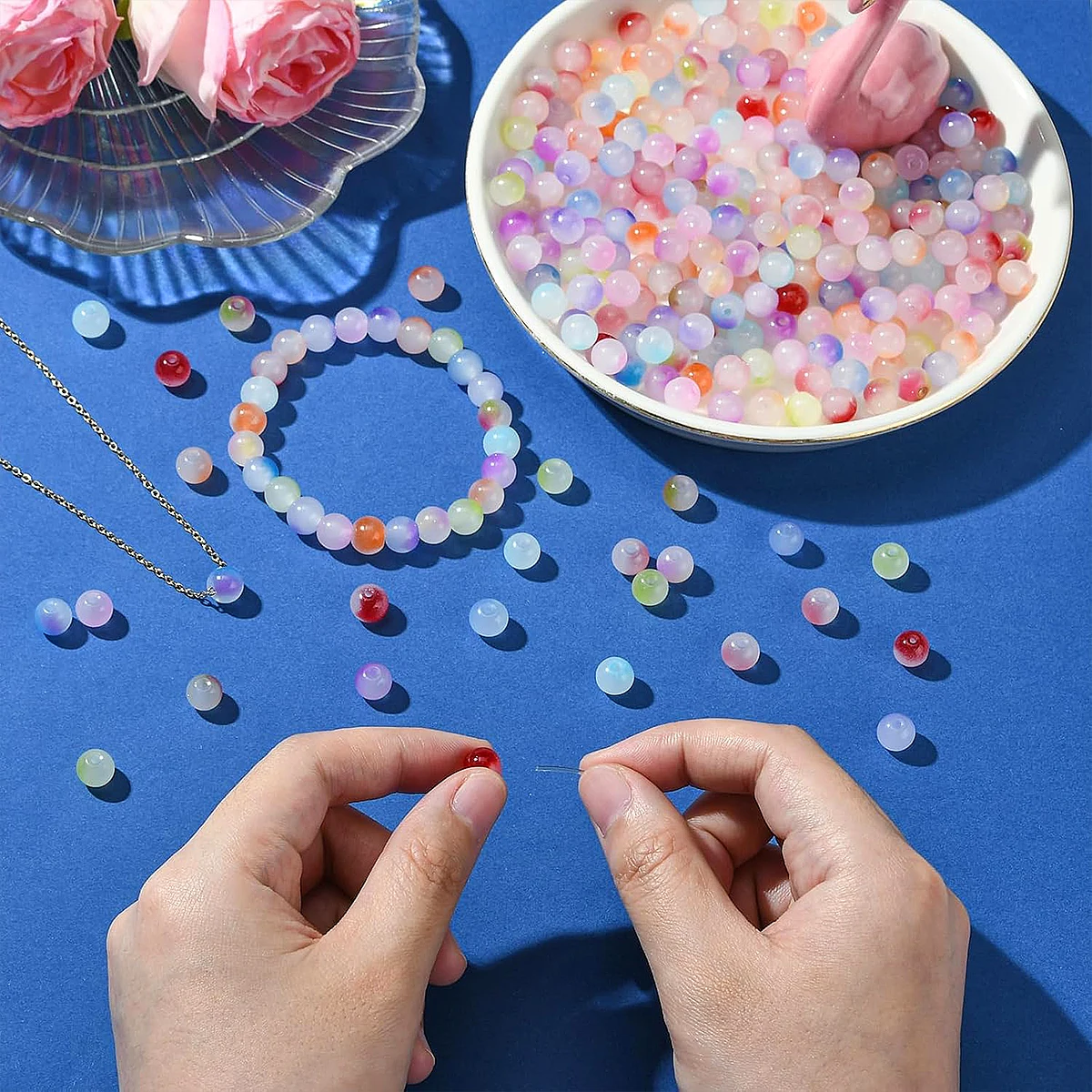 

8mm Double Color Glass Jelly Beads for DIY Jewelry (Necklace Bracelet) Making 20 Colors 50pcs/Pack