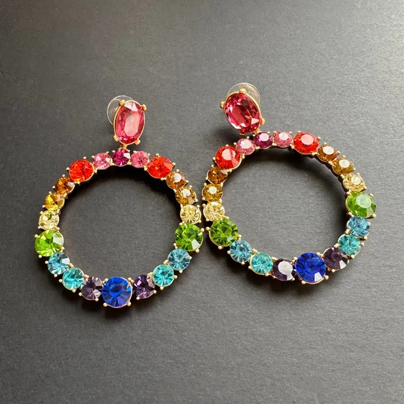 

VKVVA Fashion Jewelry Large Rhinestone Crystal Colorful Glass Hoop Earrings for Women Birthday Gifts, Unique Gift