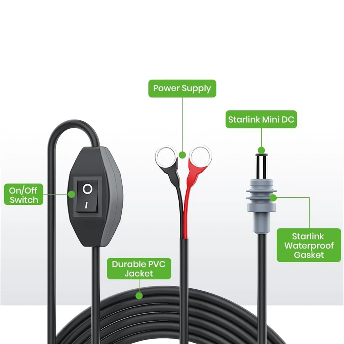 Премиум-кабель для зарядки постоянного тока с уплотнительным кольцом Starlink Mini, 3 метра/10 футов для мини-кабеля питания Starlink с переключателем для грузовиков, лодок, автофургонов