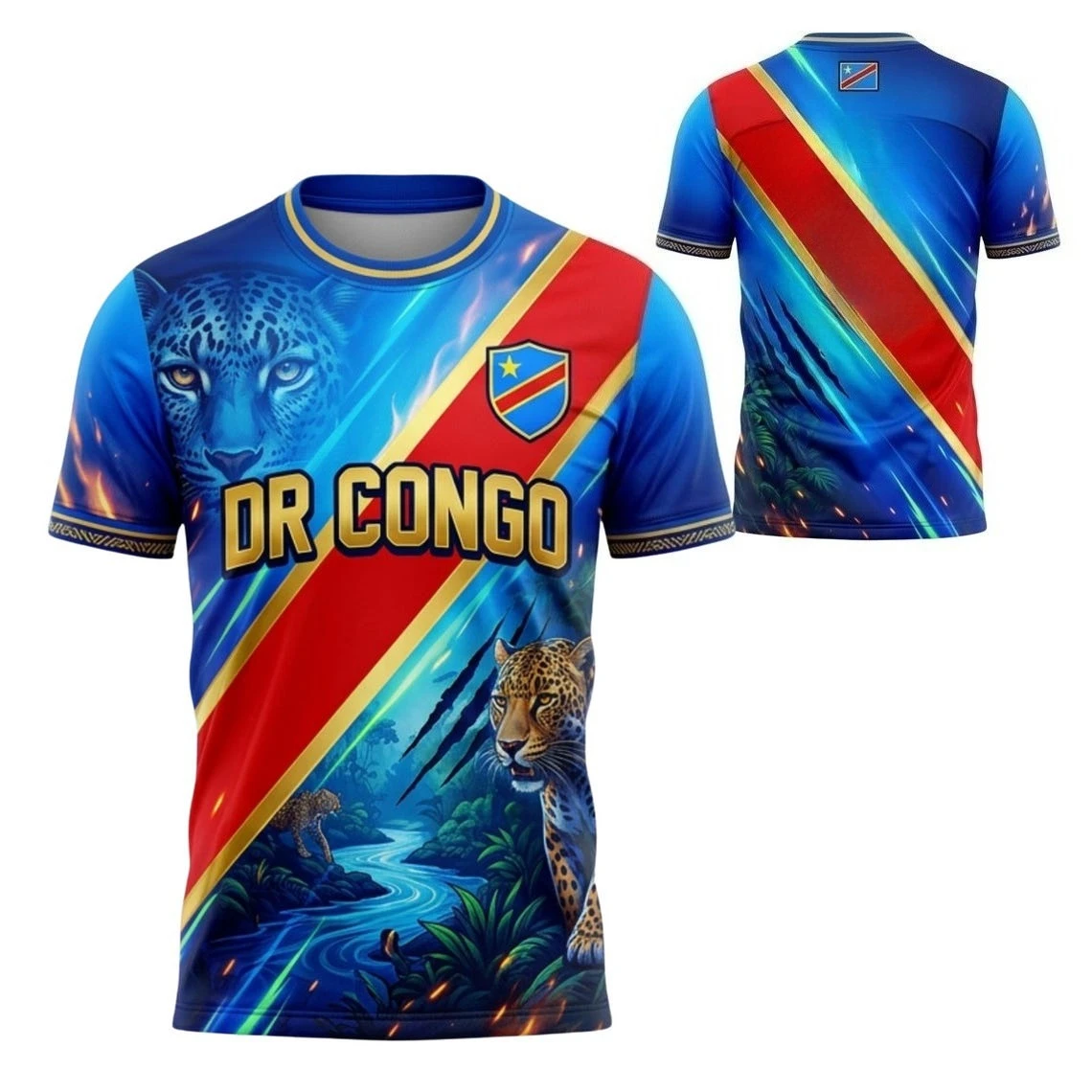 Summer Football Jersey for Men, Casual Sports T-shirt in Y2K Style, Breathable, From The Democratic Republic of The Congo