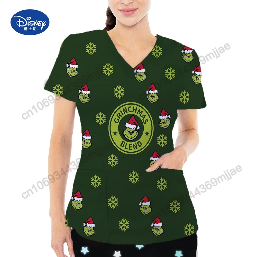 Disney  Nurse T-shirt  V-neck  Pocket  Women\'s Surgical Clothing Woman Clothes for Women Y2k Tops Women\'s Long Sleeve Top Female